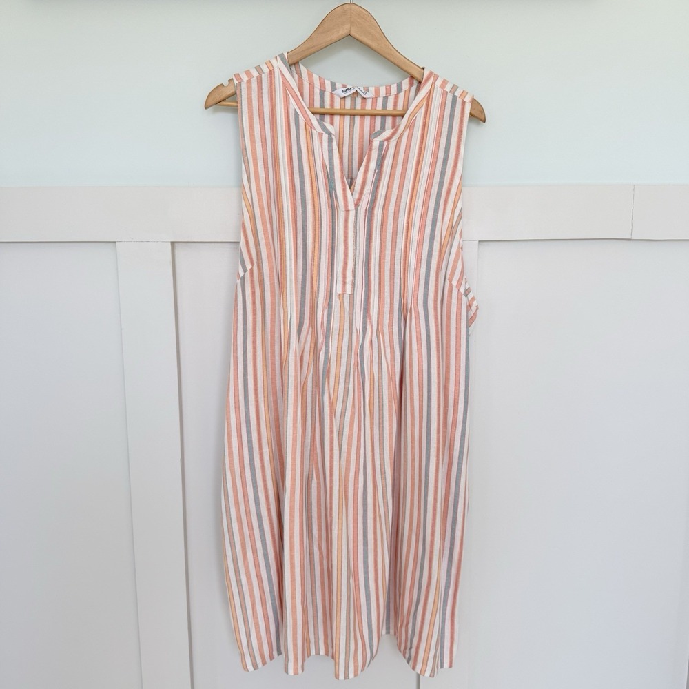 Sonoma Goods for Life Sleeveless Dress Women's 2X‎ Striped Linen Blend Coastal